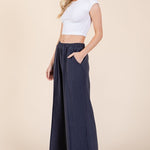 BOMBOM Elastic Waist Wide Leg Pants with Pockets - All Mine Now Clothing