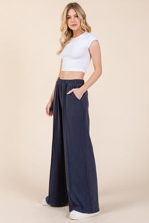 BOMBOM Elastic Waist Wide Leg Pants with Pockets - All Mine Now Clothing