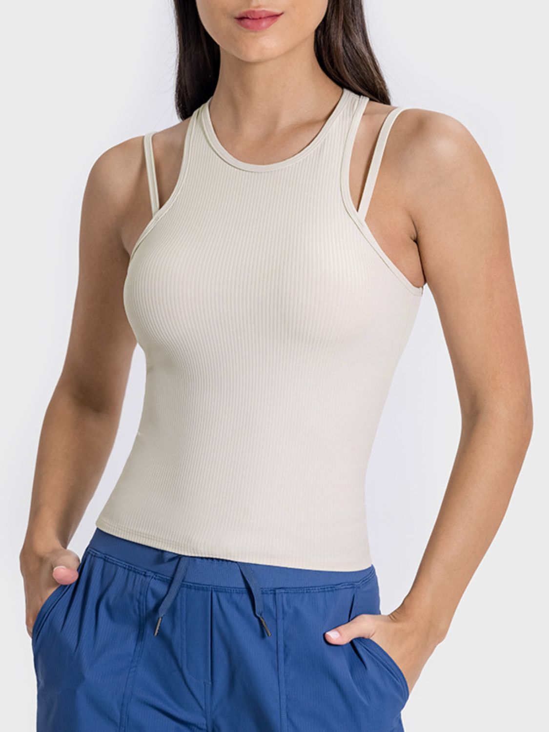 Millennia Cutout Round Neck Racerback Active Tank - All Mine Now Clothing