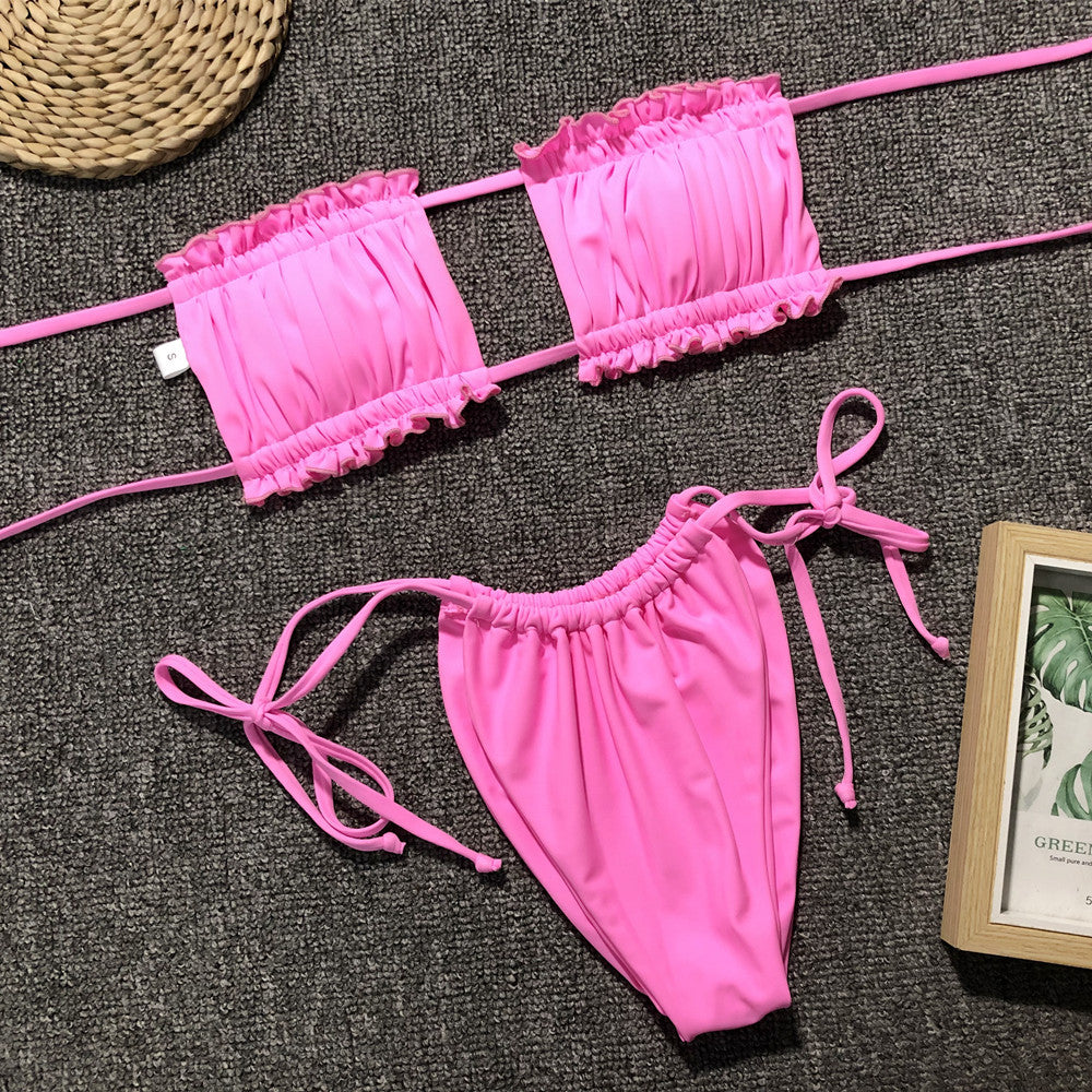 Frill Trim Ruched Bikini Set - All Mine Now Clothing