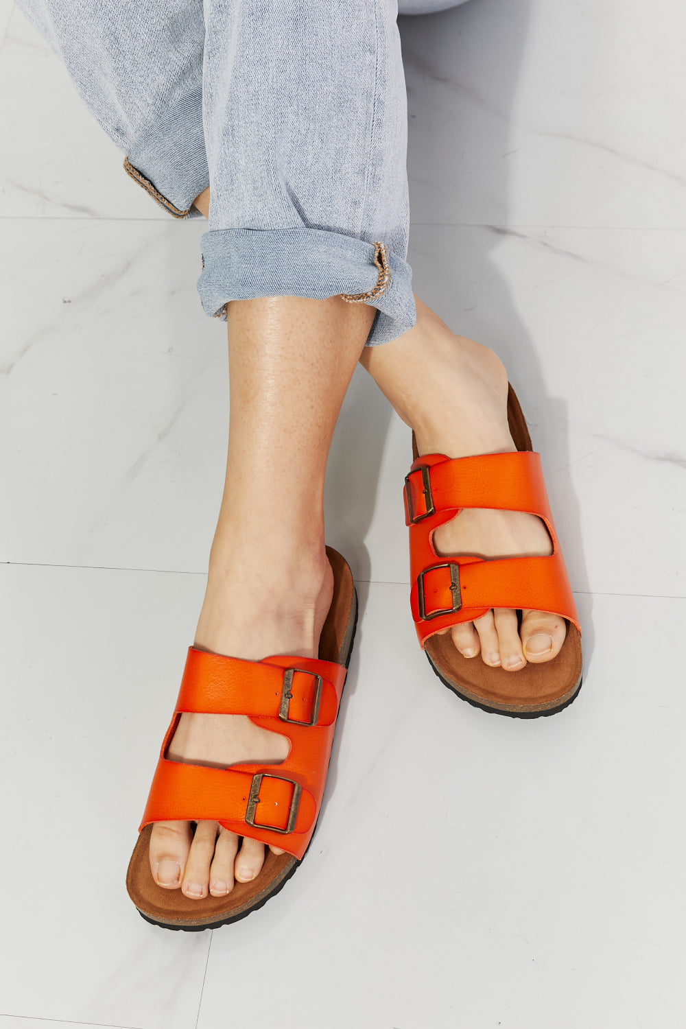 MMShoes Feeling Alive Double Banded Slide Sandals in Orange - All Mine Now Clothing