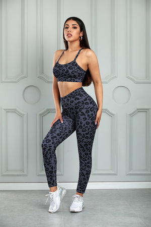 Leopard Cutout Sports Bra and Leggings Set - All Mine Now Clothing