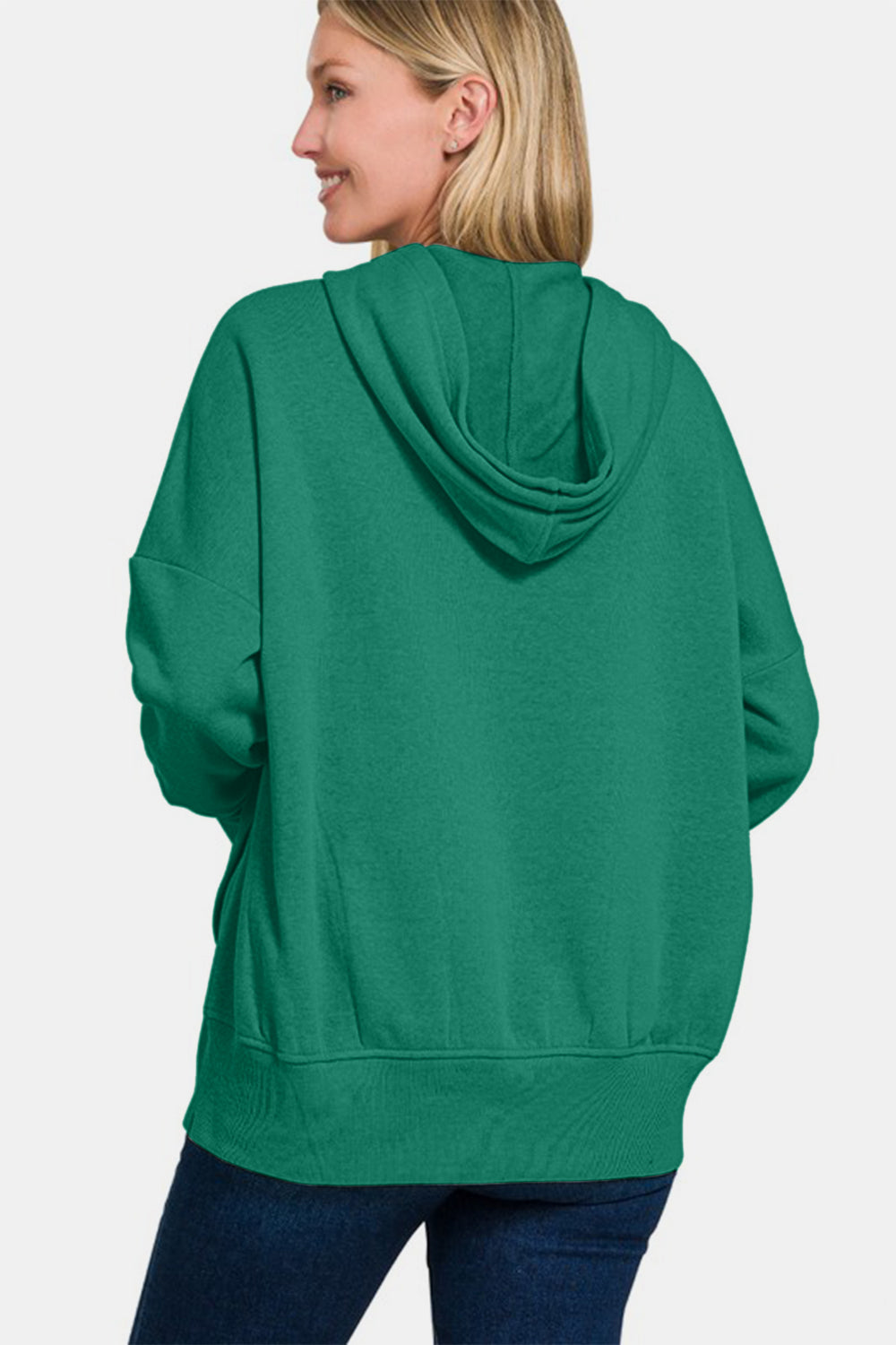 Zenana Half Snap Long Sleeve Hoodie with Kangaroo Pocket - All Mine Now Clothing