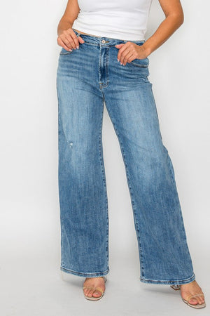 bytos Full Size High Rise Wide Leg Jeans with Pockets Trendsi