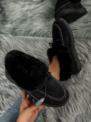 Thermal Fuzzy Tied Round Toe Boots - All Mine Now Clothing