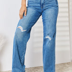 Judy Blue Full Size High Waist Distressed Straight-Leg Jeans - All Mine Now Clothing