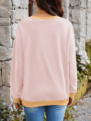 Lovelet Contrast Round Neck Long Sleeve Sweatshirt - All Mine Now Clothing