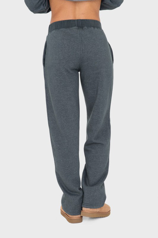 Mono B Elastic Waist Fleece Pants with Pockets - All Mine Now Clothing