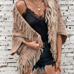 Fringe Open Front Half Sleeve Poncho - All Mine Now Clothing