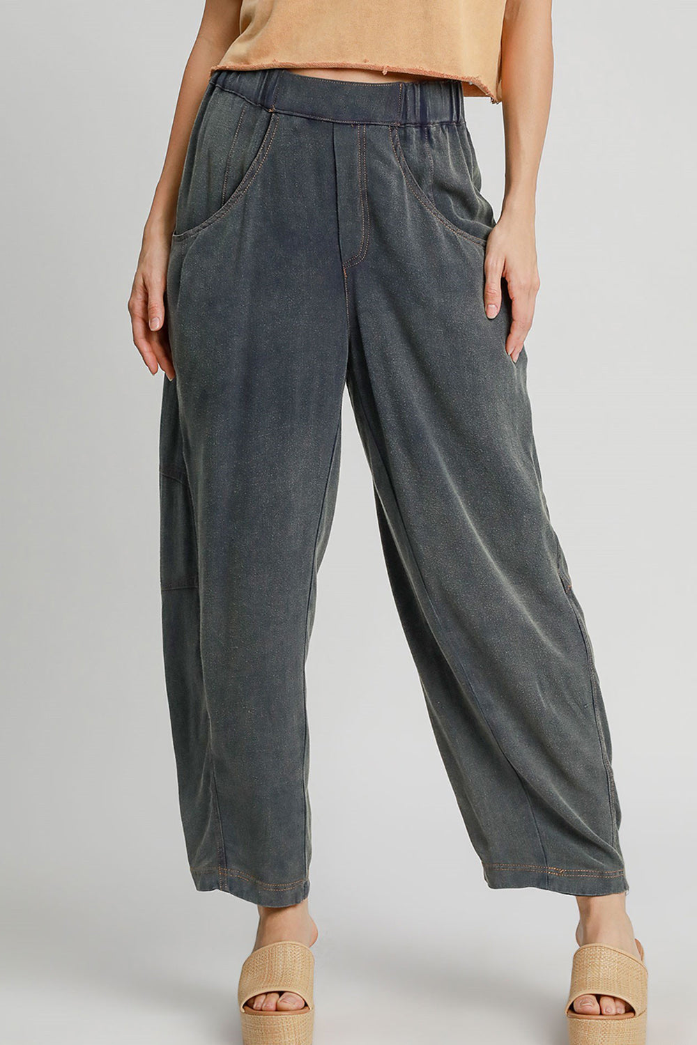 Umgee Elastic Waist Baggy Fit Pants with Pockets - All Mine Now Clothing