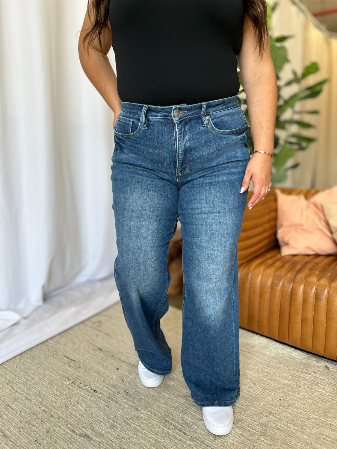 RFM Full Size High Rise Tummy Control Wide Leg Jeans Trendsi