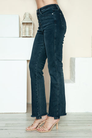 Judy Blue Full Size Button Fly Hem Destroy Straight Jeans Trendsi