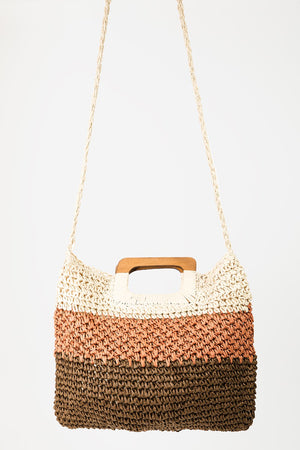 Fame Color Block Double-Use Braided Tote Bag - All Mine Now Clothing