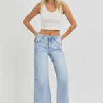 RISEN Full Size High Rise Seamed Detail Wide Leg Crop Jeans Trendsi