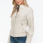 Snobbish PU Leather Biker Jacket with Side Zip Pockets - All Mine Now Clothing