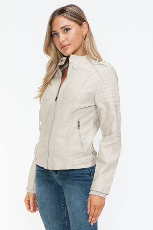 Snobbish PU Leather Biker Jacket with Side Zip Pockets - All Mine Now Clothing