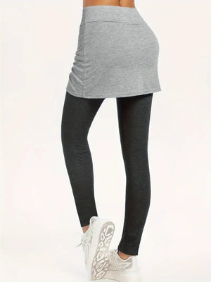 Drawstring Fake Two Pieces Active Leggings with Ruched Skirt - All Mine Now Clothing