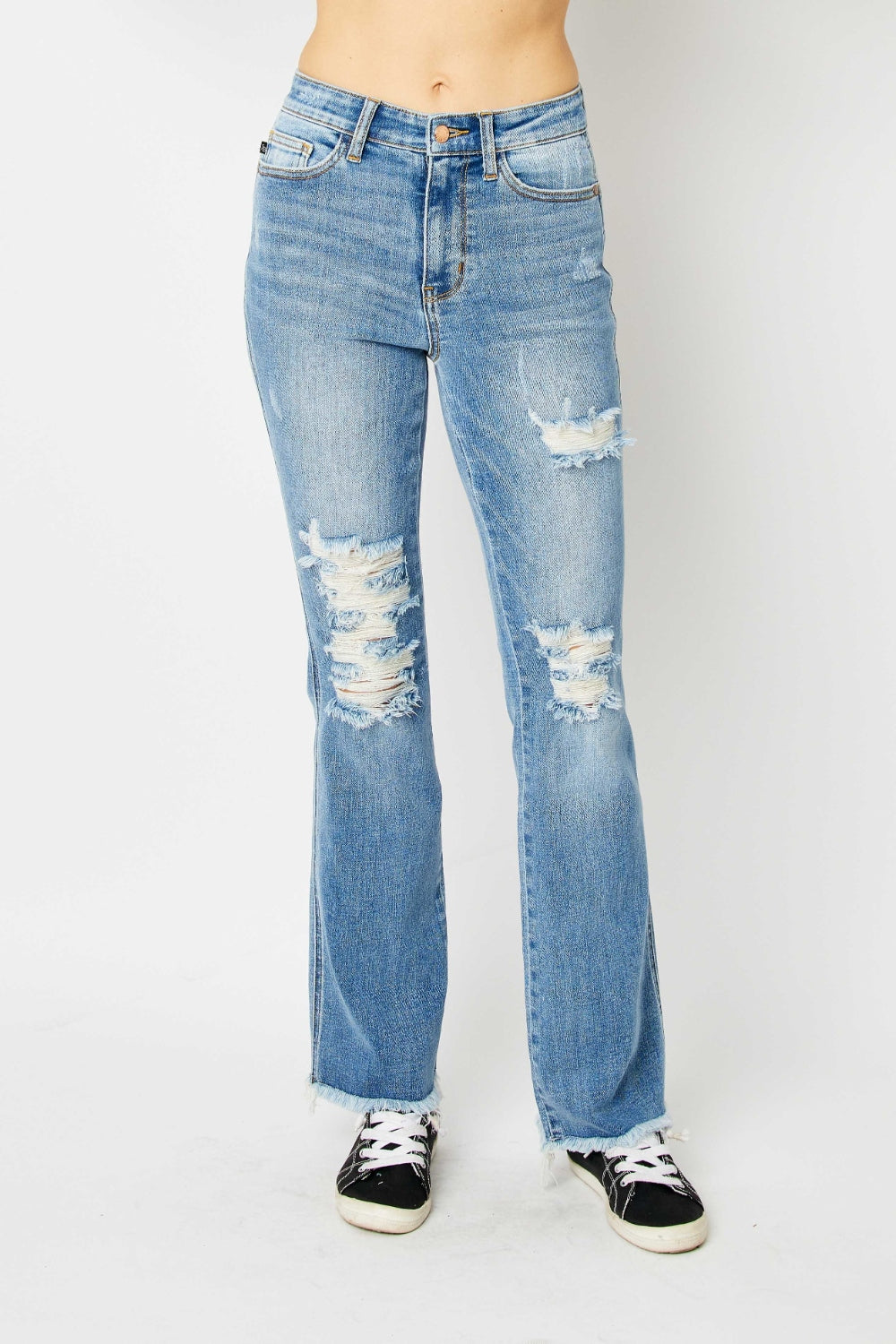 Judy Blue Full Size Distressed Raw Hem Bootcut Jeans - All Mine Now Clothing