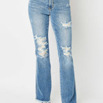 Judy Blue Full Size Distressed Raw Hem Bootcut Jeans - All Mine Now Clothing