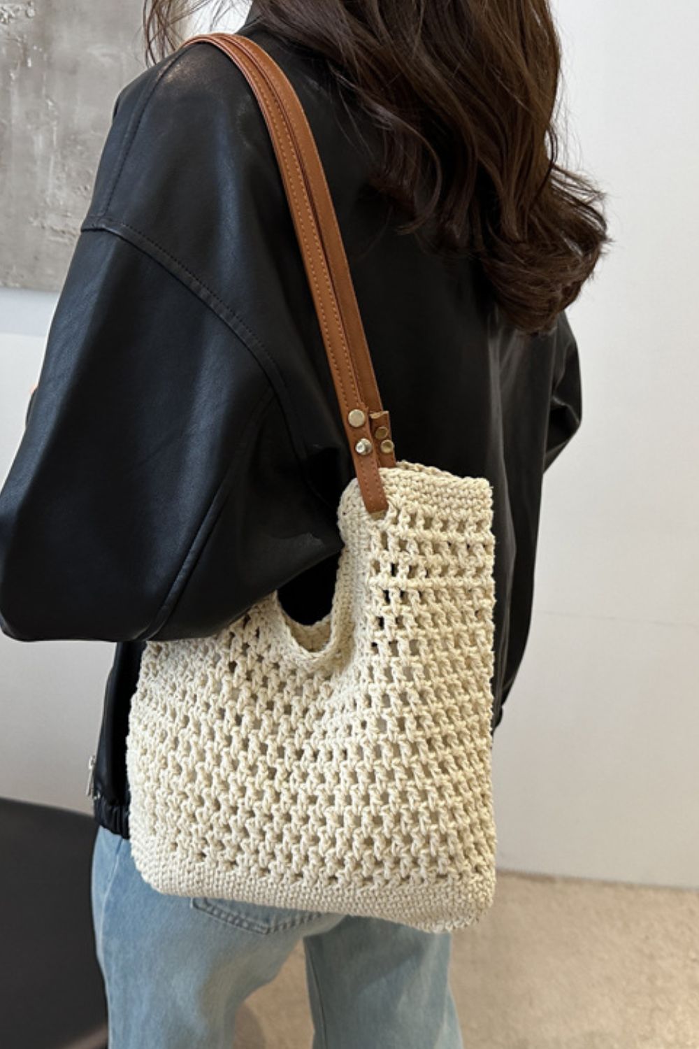 Openwork Woven Tote Bag - All Mine Now Clothing