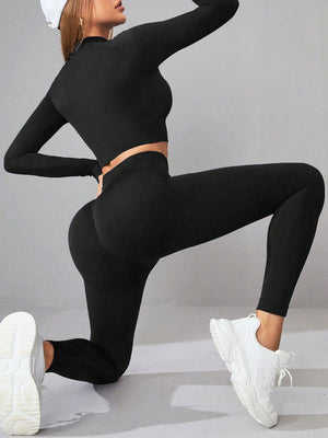 Mock Neck Long Sleeve Top and Leggings Active Set - All Mine Now Clothing