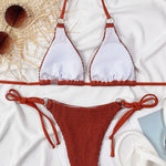 Textured Halter Neck Tie Side Bikini Set - All Mine Now Clothing