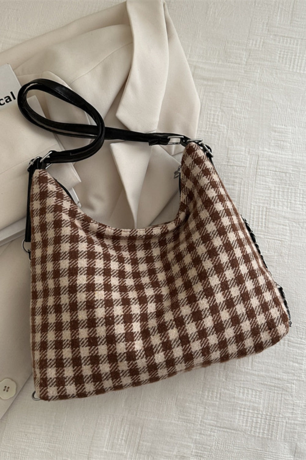 Plaid Adjustable Strap Handbag - All Mine Now Clothing