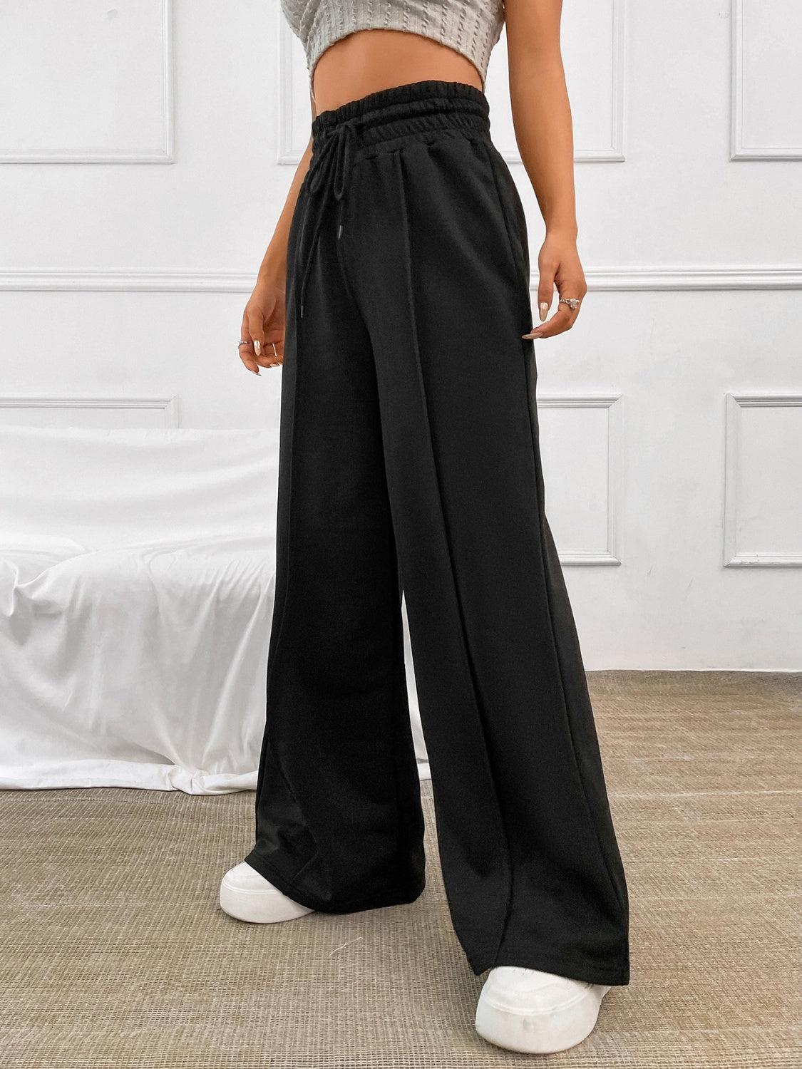 Honey Drawstring Elastic Waist Wide Leg Pants - All Mine Now Clothing