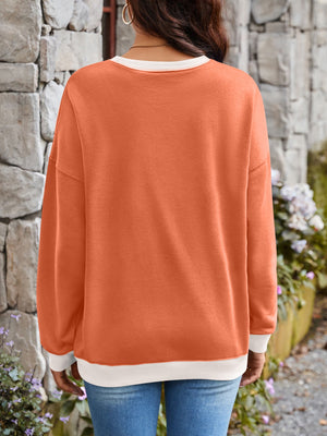 Lovelet Contrast Round Neck Long Sleeve Sweatshirt - All Mine Now Clothing