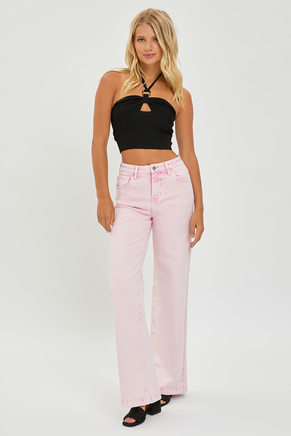 RISEN Full Size High Rise Tummy Control Wide Leg Jeans Trendsi