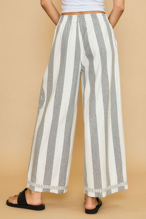 Umgee Peace Sign Patch Striped Wide Leg Pants - All Mine Now Clothing