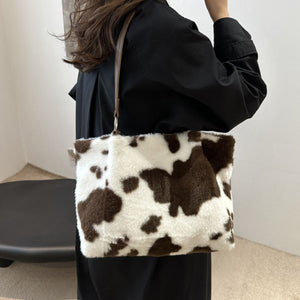 Cow Print Furry Tote Bag - All Mine Now Clothing