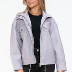 How Dare U Drawstring Hem PU Leather Zip Up Jacket - All Mine Now Clothing