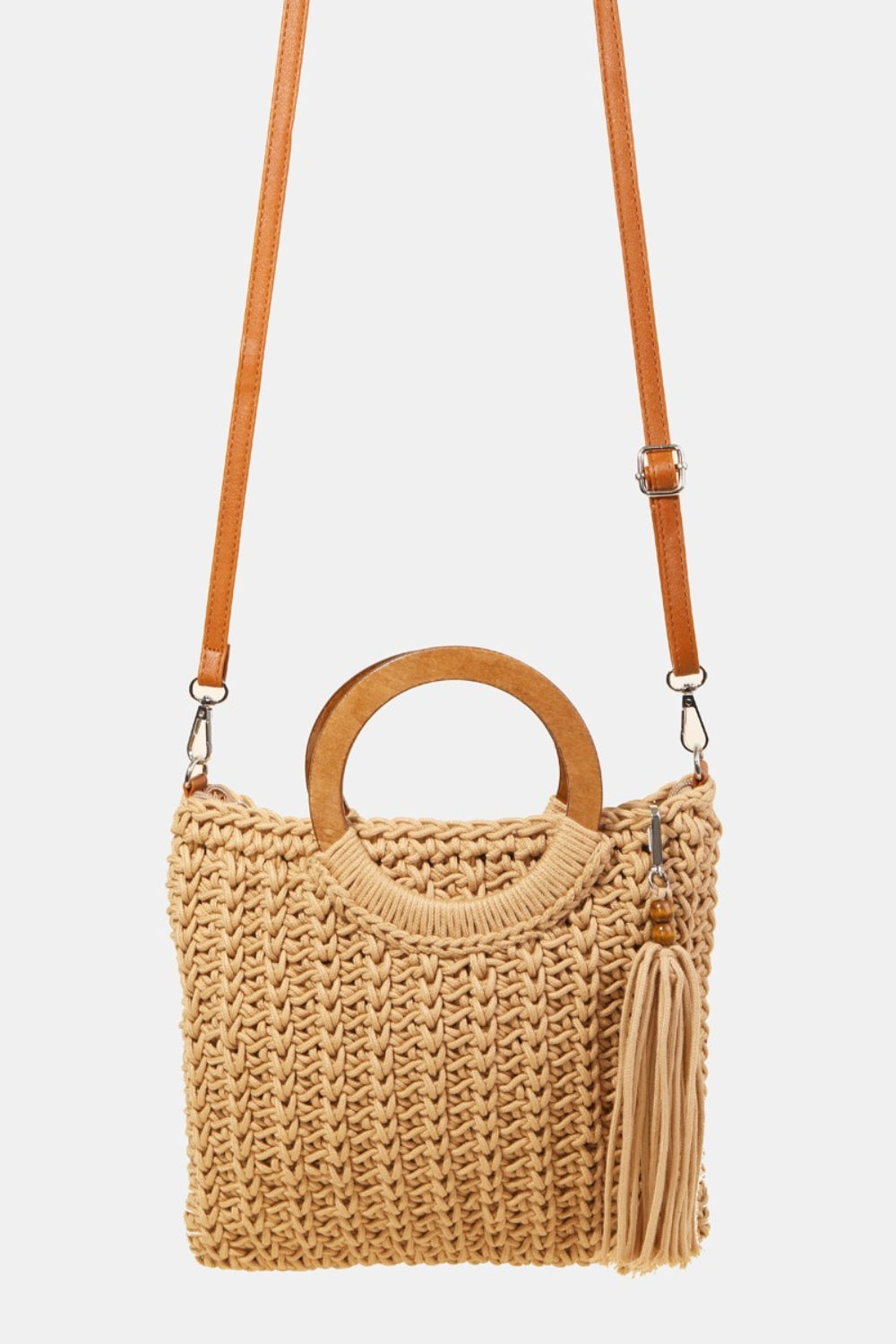 Fame Crochet Knit Convertible Tote Bag with Tassel - All Mine Now Clothing