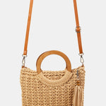 Fame Crochet Knit Convertible Tote Bag with Tassel - All Mine Now Clothing