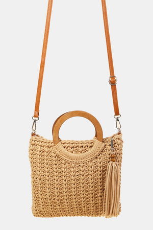 Fame Crochet Knit Convertible Tote Bag with Tassel - All Mine Now Clothing