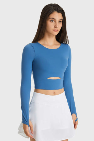 Millennia Cutout Long Sleeve Cropped Sports Top - All Mine Now Clothing