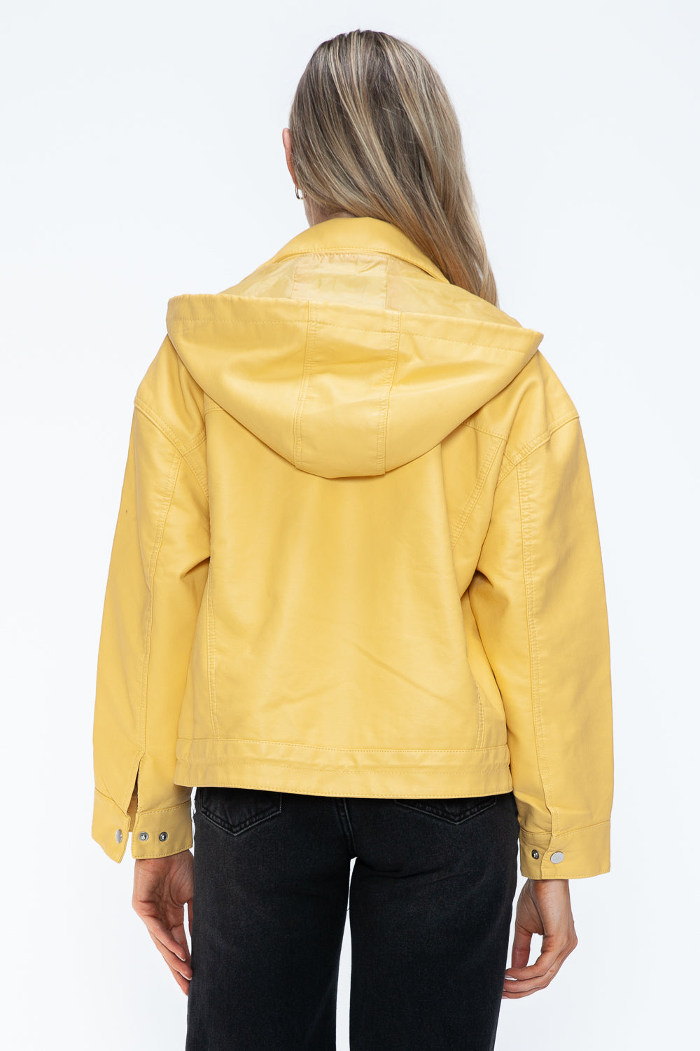 How Dare U Drawstring Hem PU Leather Zip Up Jacket - All Mine Now Clothing