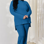 Basic Bae Full Size Ribbed High-Low Top and Wide Leg Pants Set - All Mine Now Clothing