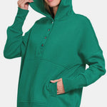 Zenana Half Snap Long Sleeve Hoodie with Kangaroo Pocket - All Mine Now Clothing