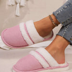 Contrast Faux Fur Round Toe Slippers