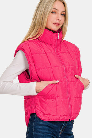 Zenana Zip Up Cropped Puffer Vest with Pockets - All Mine Now Clothing