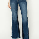 RISEN Full Size High Rise Side Shadow Seam Detail Slit Flare Jeans Trendsi