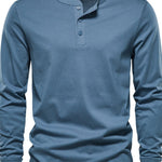 Men's Plus Size Quarter Button Long Sleeve T-Shirt