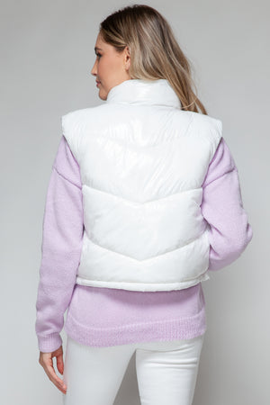 Snobbish Zip Up Turtleneck Shiny Quilted Vest - All Mine Now Clothing