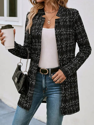 Plaid Open Front Long Sleeve Blazer - All Mine Now Clothing