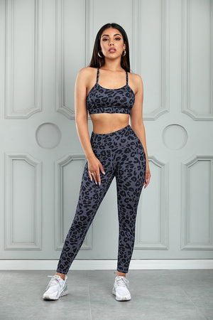 Leopard Cutout Sports Bra and Leggings Set - All Mine Now Clothing