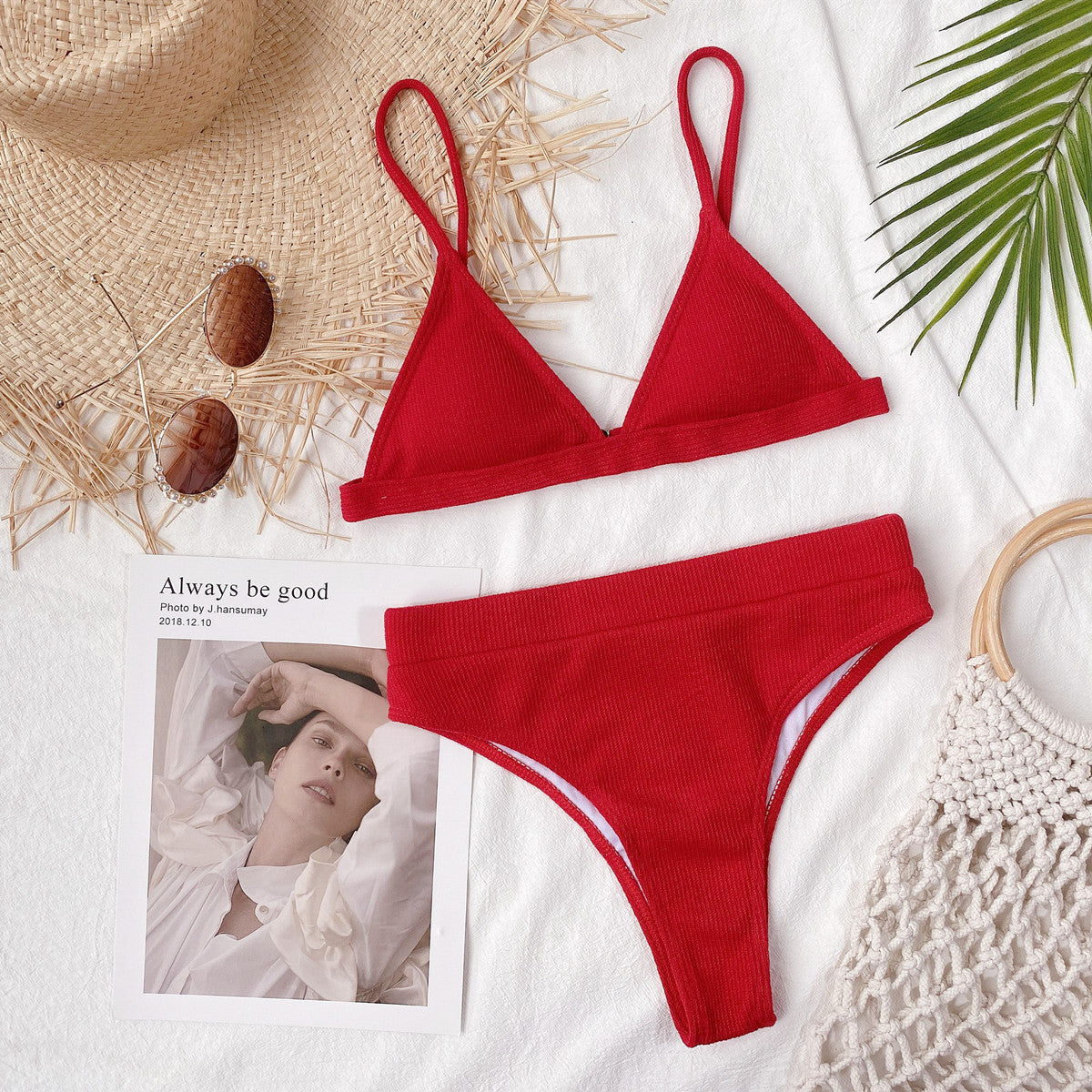 Spaghetti Strap Ribbed Bikini Set - All Mine Now Clothing