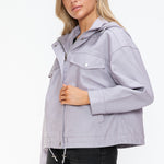 How Dare U Drawstring Hem PU Leather Zip Up Jacket - All Mine Now Clothing