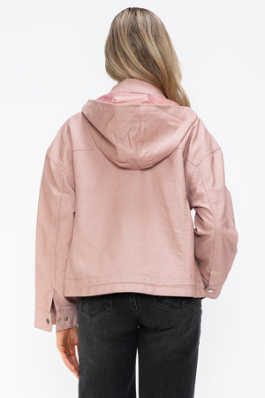 How Dare U Drawstring Hem PU Leather Zip Up Jacket - All Mine Now Clothing